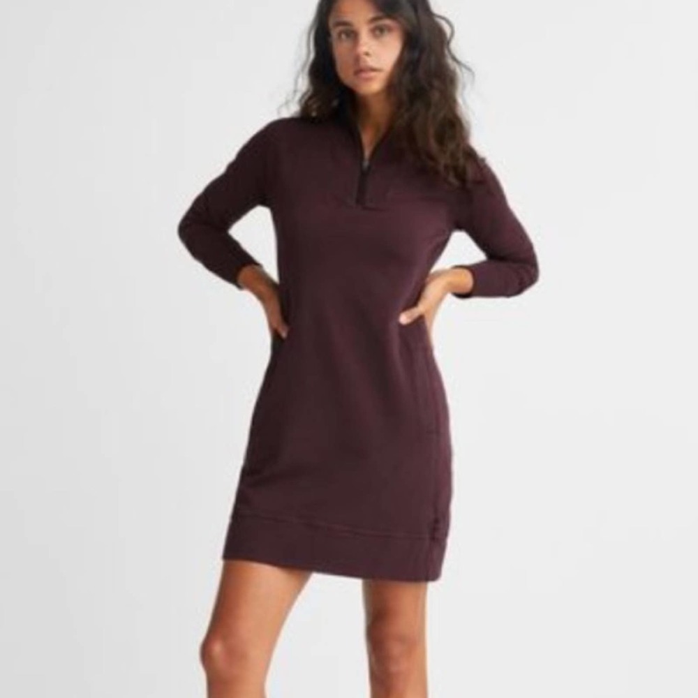 American Giant Burgundy Maroon Moto Quarter Zip Sweatshirt Dress Size Large
